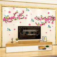 [Daorui] Miếng dán tường lập thể acrylic 3D nền TV với nhãn dán chim hoa đào tự dính phong cách Trung Quốc để trang trí phòng khách và phòng ăn