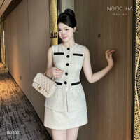 Daria Set_ Set Áo Sát Nách Phối Viền Túi Quần Giả Váy Màu Muối Tiêu BJ302
