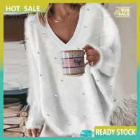 Darkblue  Áo Len Nữ Cổ Chữ V Áo Len Màu Trơn Ấm Áp Đính Hạt Cổ Chữ V Cho Nữ Áo Chui Đầu Mùa Đông Ấm Áp Đan Hàng Đầu Màu Trơn Chất Liệu Sang Trọng Mềm Lỏng Lẻo Phù Hợp Cho Thời Trang Mùa Thu