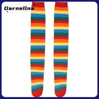 [Darnellna] Tất sọc cầu vồng đầy màu sắc trên đầu gối Trang phục sọc chú hề Vớ cao cho Halloween Cosplay Parti