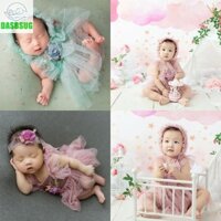 Dasbsug Bộ 3 Mũ Cho Bé + Đầm + Mũ Mũ Chụp Ảnh Sơ Sinh Đạo Cụ Ảnh Trang Phục Trang Phục