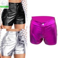 Dasbsug Eo Quần Short Da PU Bóng Đen Nóng Quần Ngắn Cho Nữ