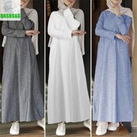 Dasbsug Nữ Hồi Giáo 65% Cotton 35% Polyester Chữ A Đầm Dài Tay Sọc Abaya Ka