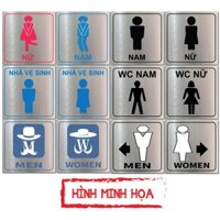 [Đặt 2 cái] Biển WC alu bạc xước hình vuông -  Biển chỉ dẫn nhà vệ sinh, toilet nam nữ cho nhà hàng, khách sạn, quán ăn