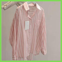(Đặt ngay nhận quà)Áo sơmi nữ kiểu sọc hồng xanh, áo khóa ngoài sơmi nữ dài tay vải đũi xốp mềm