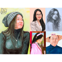 (Đặt trước 7-15 ngày) Vẽ tranh chân dung acrylic, màu nước, sơn dầu, chì đen, chì màu, digital theo yêu cầu
