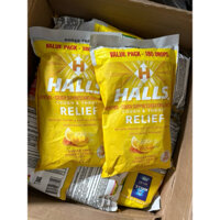 (date 11/2025) Kẹo Halls thông cổ, mát họng Halls Sugar Free Relief Honey Lemon 180 viên