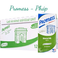 DATE 9/2025 sữa tươi Promess SKIMMED MILK không béo (tách béo),không đường thùng 6 hộp 1L.