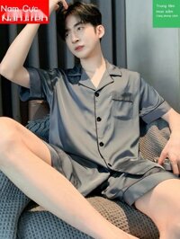 (Date mới) 2024 Mới Bộ Đồ Ngủ Cho Nam Mùa Hè Băng Lụa Quần Short Tay Ngắn Mỏng Bé Trai Xuân Thu Tha