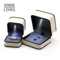 (Date mới) Hộp đựng trang sức kiểu dáng đơn giản có đèn LED, hộp nhẫn hai màu cạnh lồi sáng tạo, hộ