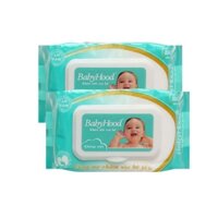 [Date Mới]' Khăn ướt em bé Babyhood không mùi 80 miếng, lốc 2 gói