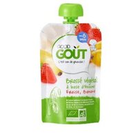 Date mới nhất.Túi sữa chua Hữu cơ hoa quả vị Dâu Tây và Chuối của GoodGout ( Dành cho bé 8 tháng )