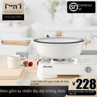 (Date mới)¤Nồi sứ chảo chống dính gia dụng không tráng men trắng nấu bếp từ ga chung áp