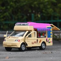 (Date mới)Xe ăn di động bánh hamburger kem takeaway xe kem xe hợp kim kéo lại âm thanh và ánh sáng đồ chơi kim loại đồ c