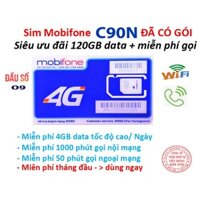 Đầu 09- Sim dùng mãi mãi Mobifone 4G gói C90N  ưu đãi 120 GB/THÁNG + 1000 phút gọi nội mạng + 50 phút liên mạng