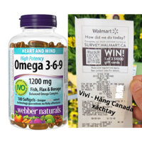 Dầu cá Fish oil Omega 3-6-9 bổ mắt Webber Naturals Canada 1200mg 180 viên hsd 2027-2028