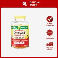 Dầu cá Omega 3 Spring Valley Fish Oil 1000mg nhập khẩu Mỹ phân phối chính hãng GymStore, hỗ trợ đẹp da, tốt cho trí não