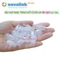 Đầu chụp hạt mạng trong suốt, có móc gài dùng cho đầu bấm cat5cat6 túi 100c