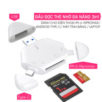 Đầu đọc thẻ đa năng 3in1 SD TF dùng cho IPh 6-15promax, Android Type-C và máy tính bảng, laptop nhà táo,laptop windows