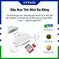 Đầu Đọc Thẻ Nhớ Đa Năng Dành Cho iPhone/ Laptop/ Macbook/ Điện Thoại, Cổng USB Type C, Cổng USB - A, Cổng IP, Đến 1000GB