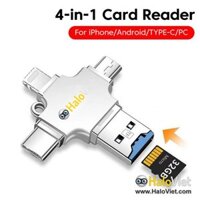 Đầu đọc thẻ nhớ Micro SD 4 in 1 cho iPhone / Android / Type C / PC / Laptop chất liệu kim loại cao cấp - Hàng Nhập Khẩu
