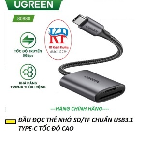 Đầu đọc thẻ nhớ SD/TF chuẩn USB 3.1 Ugreen 80888