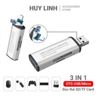 Đầu đọc thẻ nhớ USB/micro USB 3 IN 1 có hỗ trợ OTG / TF/ SD Card Reader ADS102 có đèn báo tín hiệu