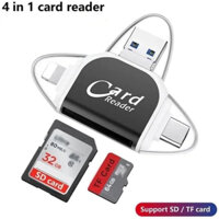 Đầu đọc thẻ SD TF đa năng 4 in1, Đầu đọc thẻ nhớ SD TF Bộ chuyển đổi đa cổng hỗ trợ Lightning / Type C / Micro USB / USB A