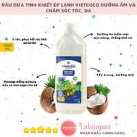 Dầu dừa tinh khiết ép lạnh hữu cơ nguyên chất Vietcoco dưỡng ẩm và chăm sóc tóc, da 1000ML