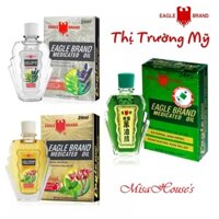 Dầu Gió Eagle Brand Medicated Oil (Con Ó) 24ml 2 nắp Xanh, Vàng, Trắng - Dành cho Thị Trường Mỹ