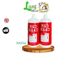 Dầu Gội  Bed Head Tigi Đỏ Số 3 2000mlx2 - Dành Cho Tóc Hư Tổn Nặng, Phục Hồi Tóc Chính Hãng_Lusy