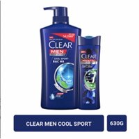 Dầu gội Clear men bạc hà mát lạnh cool sport 630g tặng kèm chai nhỏ