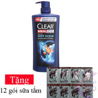 Dầu gội đầu Clear Men sạch gàu chai 840g hương Gió Biển & Hổ Phách Tặng 12 gói sữa tắm sáng da - Deep Ocean