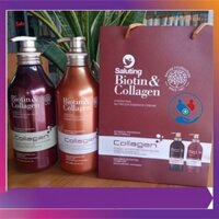 Dầu Gội Dầu Xả BIOTIN COLLAGEN SALUTING 750ML X2 Chăm sóc tóc siêu phục hồi tóc hư tổn. Dầu Cặp Biotin Nâu GX31
