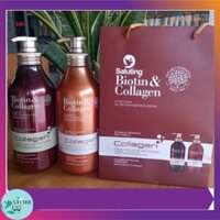 Dầu Gội Dầu Xả BIOTIN COLLAGEN SALUTING 750ML X2 Chăm sóc tóc siêu phục hồi tóc hư tổn. Dầu Cặp Biotin Nâu GX31