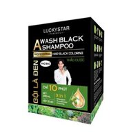 Dầu gội phủ bạc thảo dược cao cấp. Gội là đen LUCKY STAR chiết xuất nhân sâm và thảo mộc tự nhiên. Dầu gội nhuộm tóc giúp tóc đen tự nhiên, khỏe mạnh. Dầu gội đen tóc trong 10 phút ngay tại nhà, phiên bản mới có lược - Hộp dầu gội Đen - 10 gói 25ml