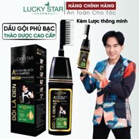 Dầu gội phủ bạc thảo dược cao cấp. Gội là đen LUCKY STAR chiết xuất nhân sâm và thảo mộc tự nhiên. Dầu gội nhuộm tóc giúp tóc đen tự nhiên, khỏe mạnh. Dầu gội đen tóc trong 10 phút ngay tại nhà, phiên bản mới có lược - Chai Gội là Đen 250ml