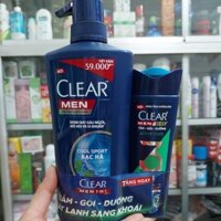 DẦU GỘI SẠCH GÀU CLEAR MEN BẠC HÀ MÁT LẠNH 650G TẶNG CHAI NHỎ