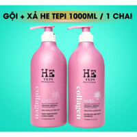 Dầu Gội Xả Keratin Collagen HE TEPI Hồng 1000ml phục hồi hư tổn cho da đầu dầu bết, ngăn gàu ngứa