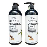Dầu gội xả siêu mượt phục hồi LEVA Green Organic Argan & Olive oil ( hương nước hoa) 800mlx2