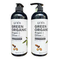 Dầu gội xả siêu mượt phục hồi LEVA Green Organic Argan & Olive oil ( hương nước hoa) 800mlx2(NEW-2024)