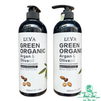 Dầu gội xả siêu mượt phục hồi LEVA Green Organic Argan & Olive oil ( hương nước hoa) 800mlx2 [ NL ]