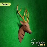 Đầu hươu 90cm treo tường - Mô hình giấy DIY màu trắng