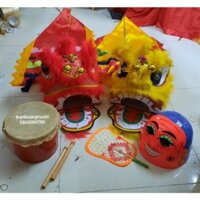 đầu lân cho bé 2-8 tuổi (combo lân+đuôi+trống 2 dùi+địa+quạt)