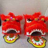 Đầu lân kim sa cho bé, Đầu múa lân Trung thu cho bé có đuôi kim sa, mắt có đèn, decor Tết, Trung thu