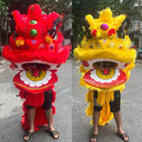 Đầu lân sư rồng lớn, đầu sư tử Trung thu có đèn cỡ đại mây dành cho người lớn (lắp pin AA)