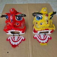 Đầu lân sư tử trung thu màu vàng, đỏ có đèn cỡ trung cho các bé, người lớn vui trung thu, lễ hội