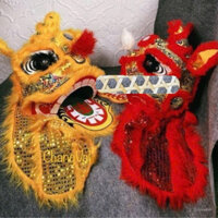 Đầu Lân sư tử Vân gấm cao cấp,nghệ nhân bồi tay thủ công,có đen leb,trang trí Trung Thu