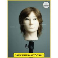 Đầu manocanh nam tóc nâu 99% tóc thật, đầu canh học tóc chịu nhiệt, hóa chất