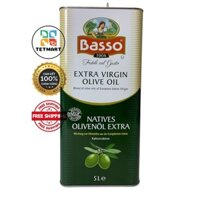 Dầu Oliu Extra Virgin BASSO can 5L (Dầu ô liu nguyên chất 100% nhập khẩu Ý EUFOOD-Basso Italia olive extra virgin oil 5L